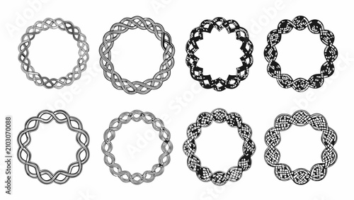 фотографія Intricate circular frames a collection of eight woven ring designs in black and