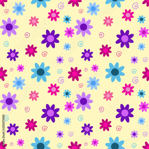 seamless background with cute colorful flowers