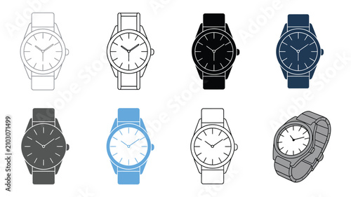 Foto Time piece illustrations set, various wristwatch designs with fashionable access