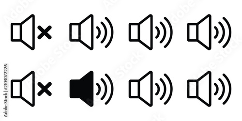Foto Speaker volume icons featuring mute, sound up, and sound down symbols for user i