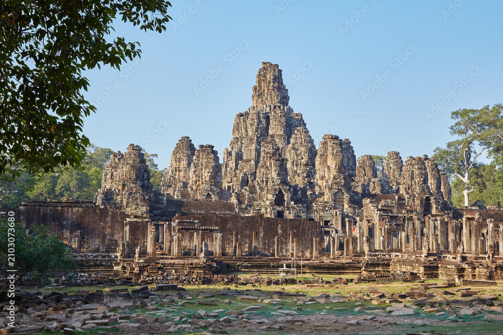 Fototapeta premium The stunning Bayon Temple in Angkor, Cambodia, known for its many smiling faces