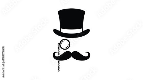 Gentleman silhouette vector illustration featuring a classic top hat monocle and mustache on white background
