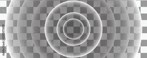 Abstract glowing concentric circles with ripple effect on a transparent background. Vector illustration of soundwaves, radar signal, or radio wave energy isolated for easy design editing.