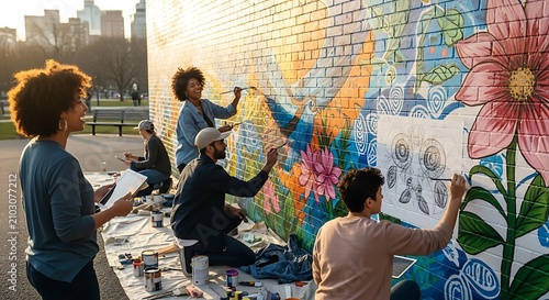 Mural artists painting.