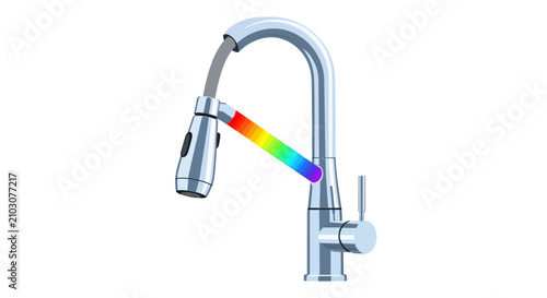 Modern Chrome Kitchen Faucet with Rainbow Detail Isolated on White Background - LGBTQ+ Pride and Diversity Concept