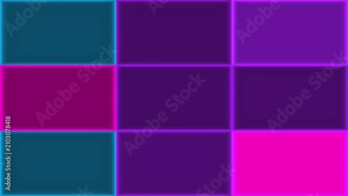 Abstract neon grid pattern featuring vibrant magenta and purple tiles on a dark digital layout 4K