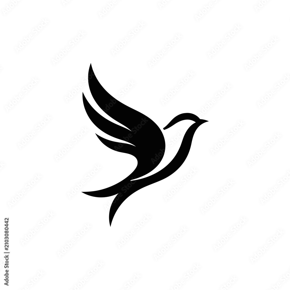 Fototapeta premium Stylized black bird silhouette in flight.