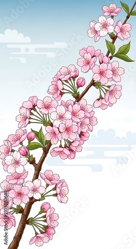 Pink Cherry Blossom Branch.