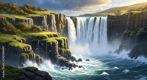 Waterfall Cliffside Scenery.