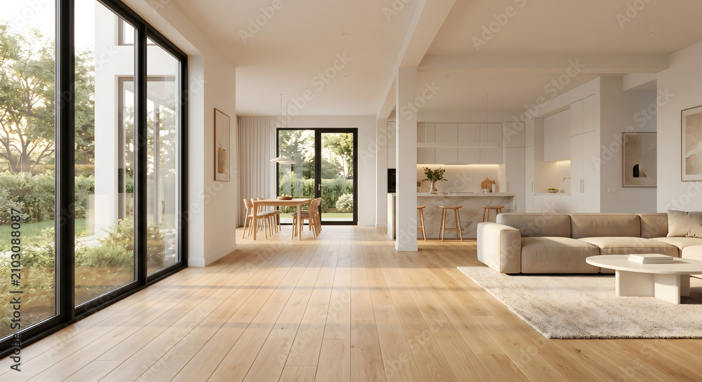 Fototapeta premium Luxury Accessible Living Room with Seamless Open Layout and Natural Light