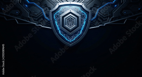 Cybersecurity shield protection concept with futuristic digital network background