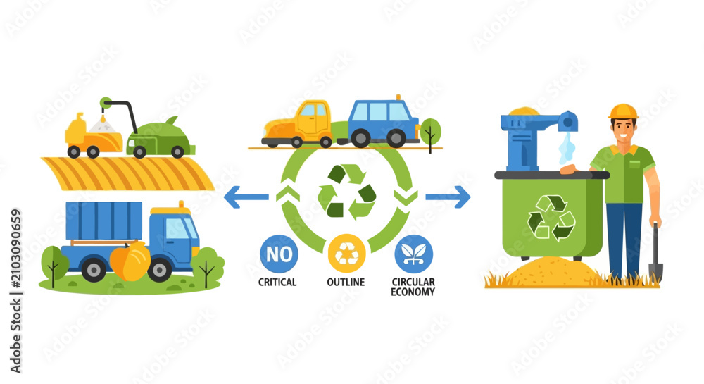 Naklejka premium Circular Economy and Sustainable Agriculture Infographic Illustration showing Organic Recycling, Green Logistics, and Eco-Friendly Farming Practices