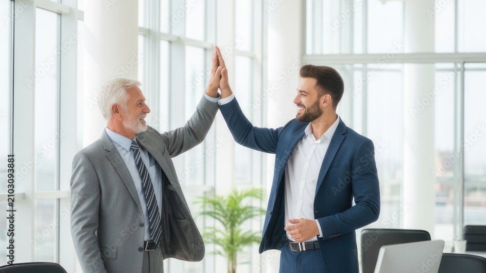 Fototapeta premium Two Businessmen Celebrating Success with High Five