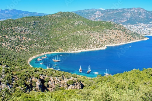 Bild auf Leinwand Aegean Sea coast and sea with yachts, Turkey