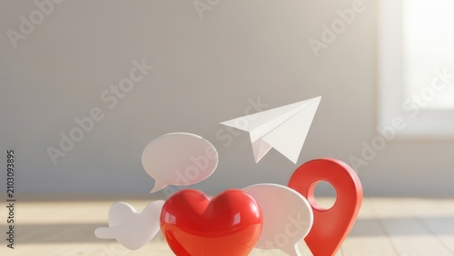 3D Social Media Icons with Paper Airplane