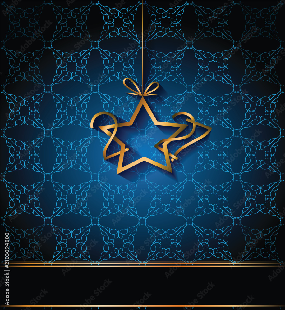 Naklejka premium Luxury Navy Blue 2027 New Year Background with Golden Ornament and Wide Copy Space