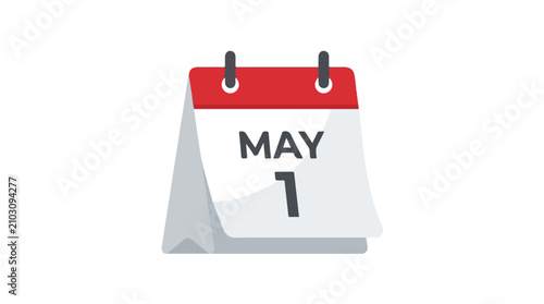 Bild auf Leinwand illustration of a desk calendar showing may 1 with red top and white pages in a