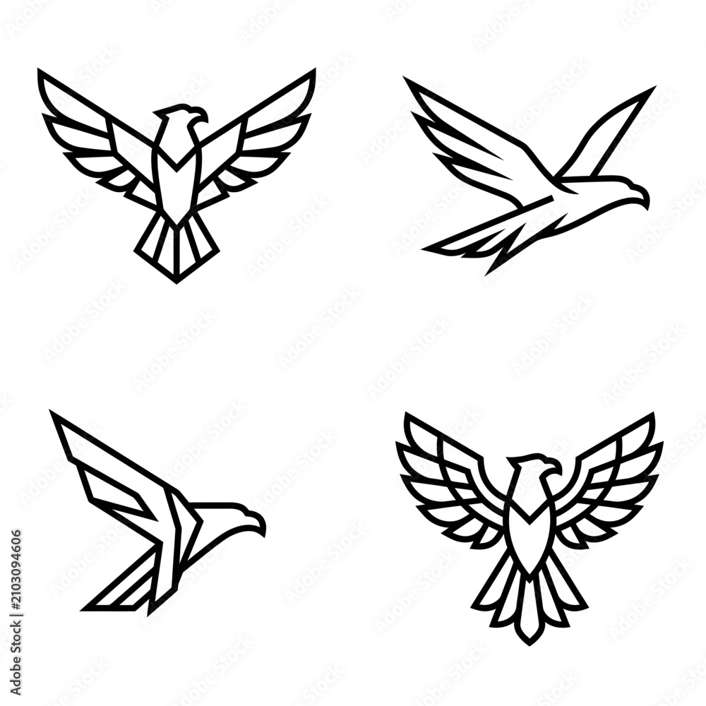 Fototapeta premium Abstract geometric eagle and bird flight silhouette logos.
