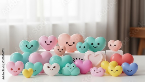 Cute Pastel 3D Heart Characters with Smiles