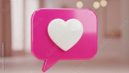 3D Pink Heart Social Media Notification Icon