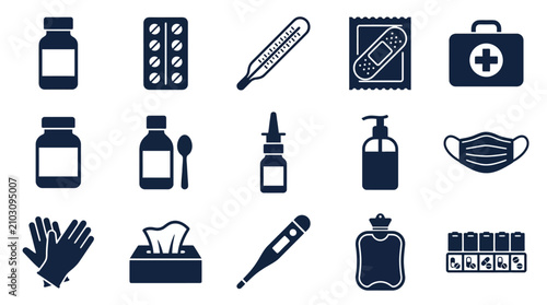 Canvastavla Collection of medical and healthcare items icons