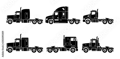 Konstfotografi Semi-truck silhouettes, commercial vehicle icons, heavy transport vector art