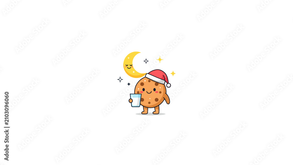 Fototapeta premium Cute Christmas Cookie with Milk and Moon