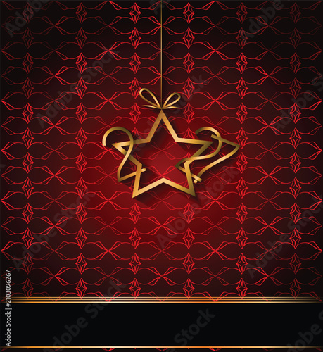 Elegant Red and Gold 2027 New Year Greeting Card Template with Gold Numbers and Black Banner for Text