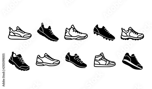 Quadro em tela Athletic shoes vector set with sneakers cleat running footwear and basketball bo