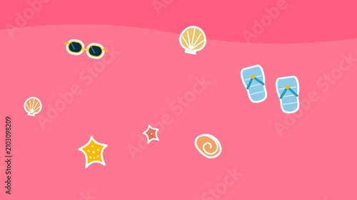 Playful Beach Scene With Floating Shells And Sandals In Pink Background.