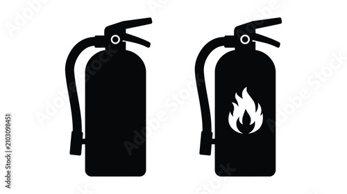 Fire-extinguisher icon duo flat black and white set emergency