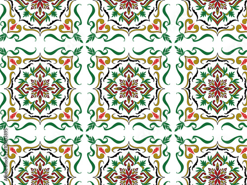 seamless Florals and leaves vintage traditional pattern elements designed for background, wallpaper, decorating, wrapping, fabric, clothing, textiles, tiles, carpet, embroidery