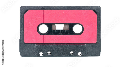 Vintage Audio Cassette Tape with Pink Label Isolated on White