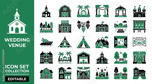 Konstfotografi Wedding venue location icons for event planning and celebrations