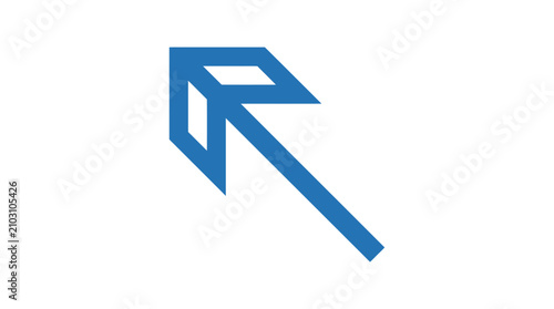 Photos Minimalist blue arrow icon pointing towards the upper left corner on white background