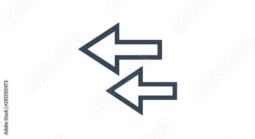 Minimalist vector icon featuring two parallel arrows pointing towards the left side.