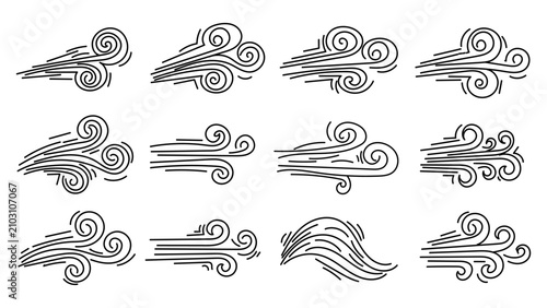 Bild auf Leinwand Hand drawn wind gust and airflow sketch collection with handdrawn movement illus