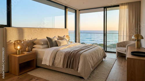 Luxury Bedroom with Ocean View at Sunset