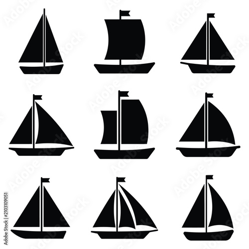 Photos sailboat icons silhouettes grid vector for nautical design and logo set