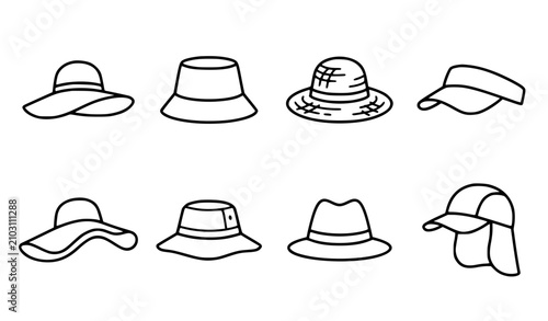 Fotografía Minimalist Sun Protection Headwear Line Art Collection with Eight Stylish Summer
