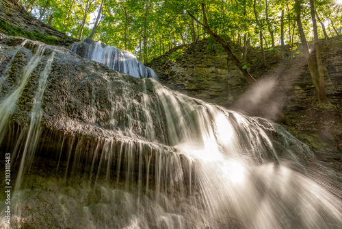 Cuadro en lienzo Sherman Falls, Hamilton, Ontario, showcases a stunning cascade amidst lush forest scenery