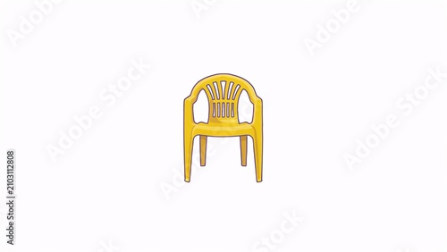Yellow plastic monobloc chair isolated on white background