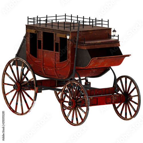 3d Render Vintage Wooden Horse Drawn Carriage with transparent background