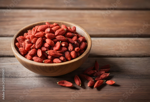Dried red goji berries in a...