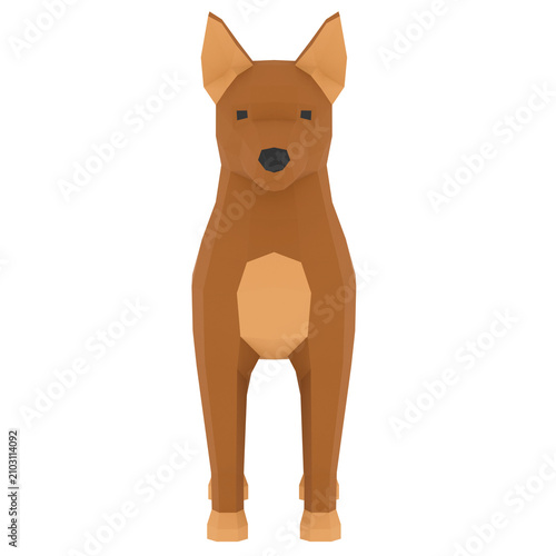 3d Render Low Poly Brown Shepherd Dog with transparent background