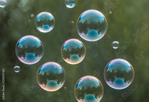 Floating soap bubbles with ...