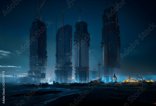 Coastal city skyline with m...