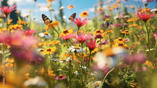 Vibrant Wildflower Meadow with Monarch Butterflies