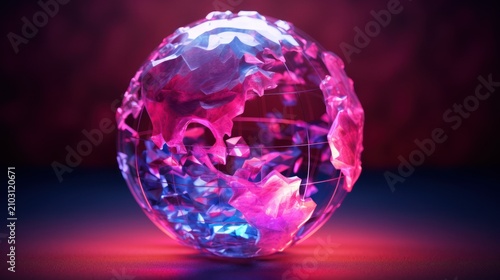 Abstract Futuristic Crystalline Neon Globe Concept