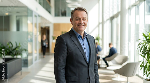 Portrait of Confident Smiling Mature Businessman in Modern Office Environment